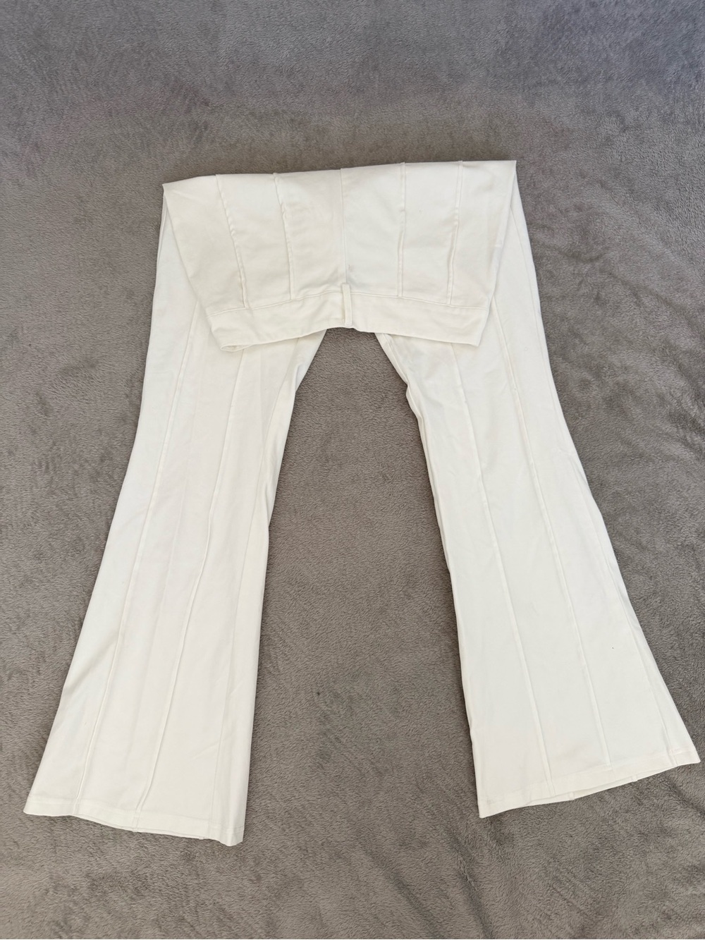 Wide Leg Cream Women's Pants with Seamed Detail